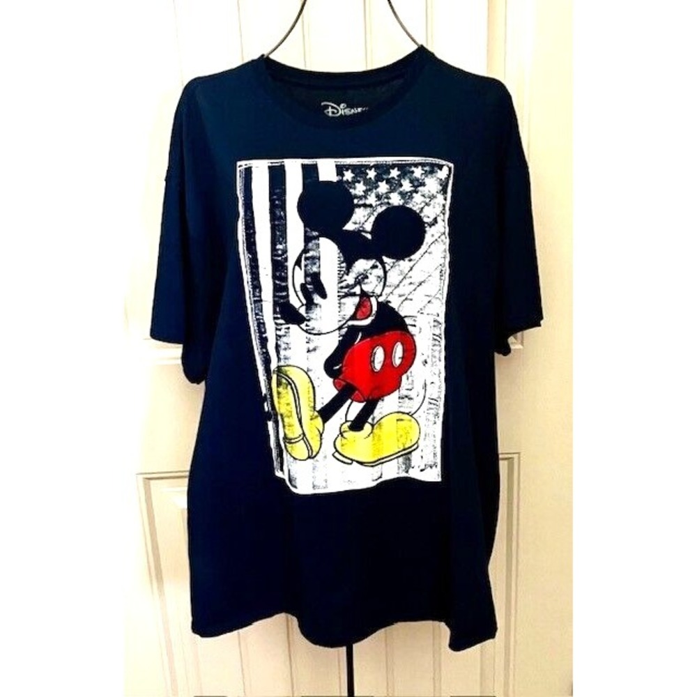 Disney Blue T-Shirt Mickey Mouse American Flag Short Sleeve 2XL More Liked L